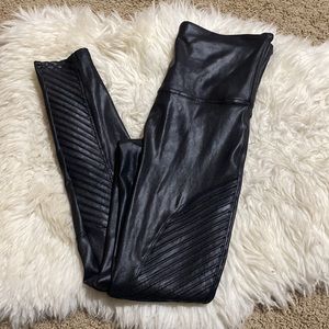 SPANX Faux Leather Moto Leggings In Very Black Size XL